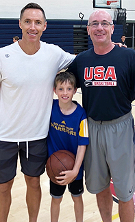picture of Steve Nash and his son, with Coach Dave Miller at the MVP Camp